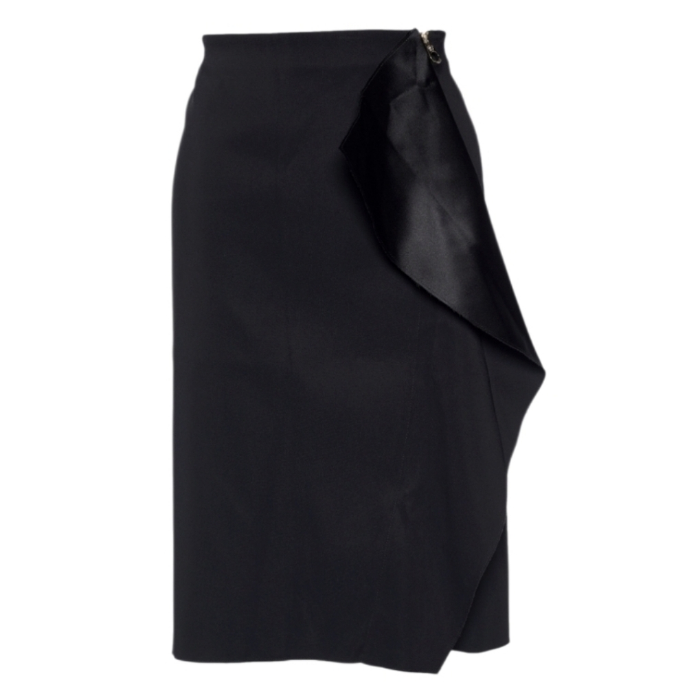 VERSACE Elegant Black Crepe Drape Detail Midi Pencil Skirt Size 6